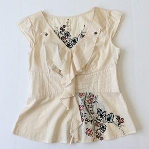 Anthropologie Flower Embroidered Top Floreat